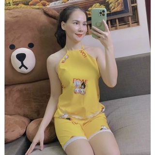 Set bộ yếm lụa hàn mẫu hoạt hình dễ thương xinh xắn, freesize dưới 58kg