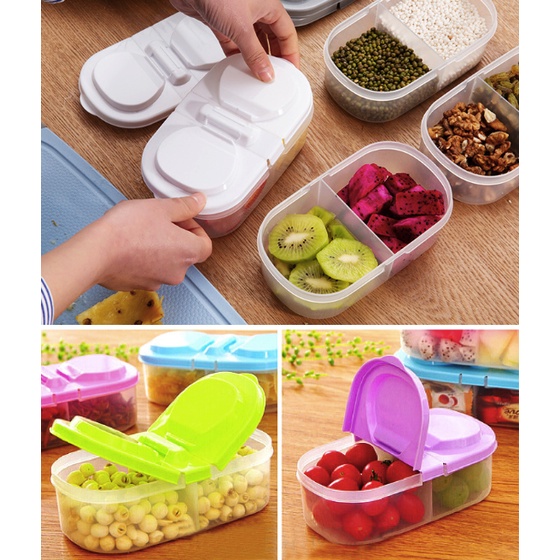 Hộp Bảo Quản Thực Phẩm 2 Ngăn/ Hũ 2 Ngăn Đựng Thực Phẩm Gia Đình H208
