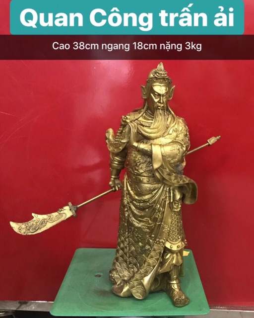 Tượng Quan Công trấn ải cao 38cm vật phẩm phong thuỷ bằng đồng