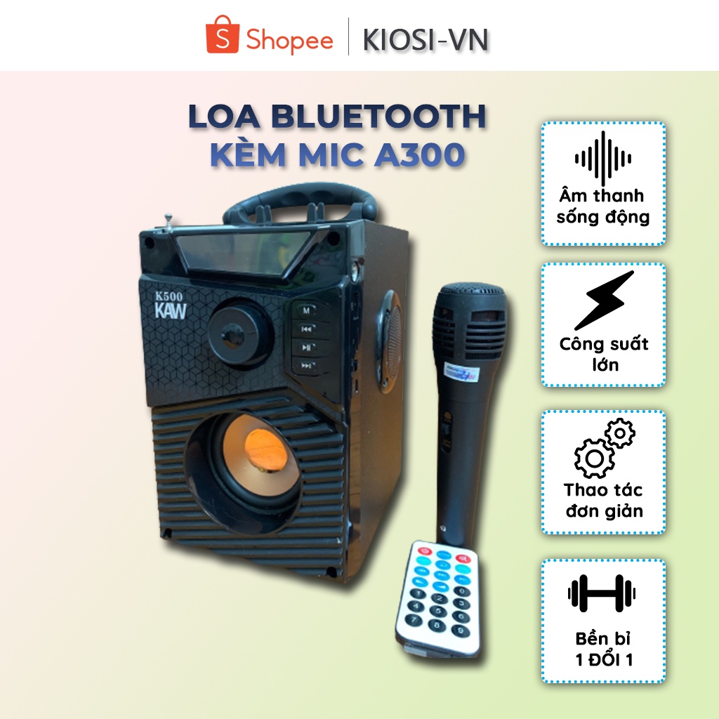 Loa kèm mic sống động, Loa nghe nhạc, Loa công suất lớn A300 Loa Karaoke Bluetooth, không lo thể hiện mọi cá tính