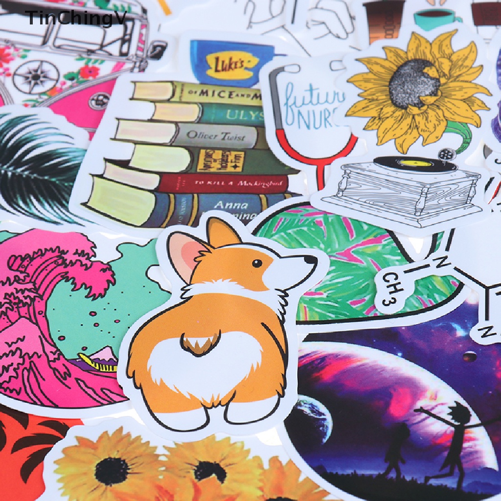 Bộ 50 Miếng Dán Hoạt Hình Kawaii Trang Trí Ván Trượt / Laptop / Vali / Xe Đạp / Xe Hơi