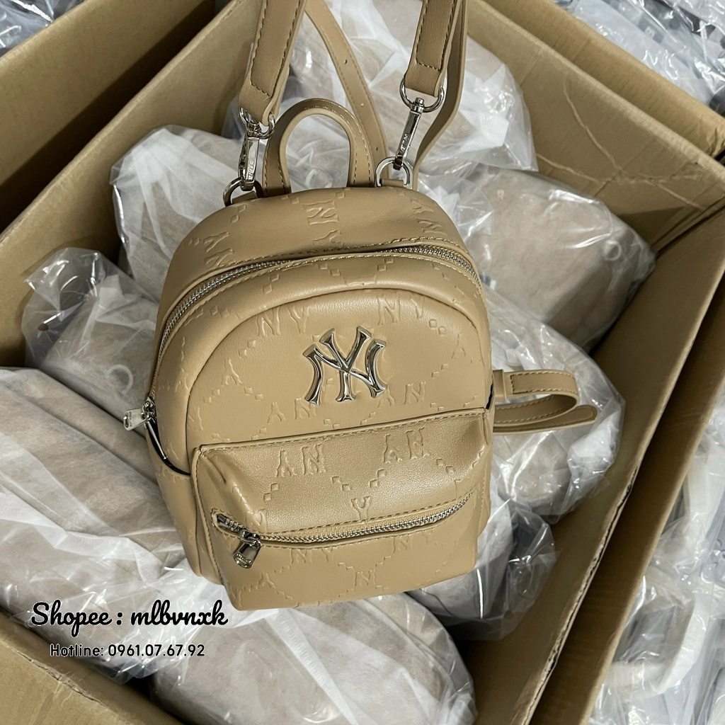 ẢNH THẬT / TQXK - Balo Da MLB Diamond Monogram Embo Mini Backpack New York Yankees - HÀNG XUẤT DƯ FULLTAG
