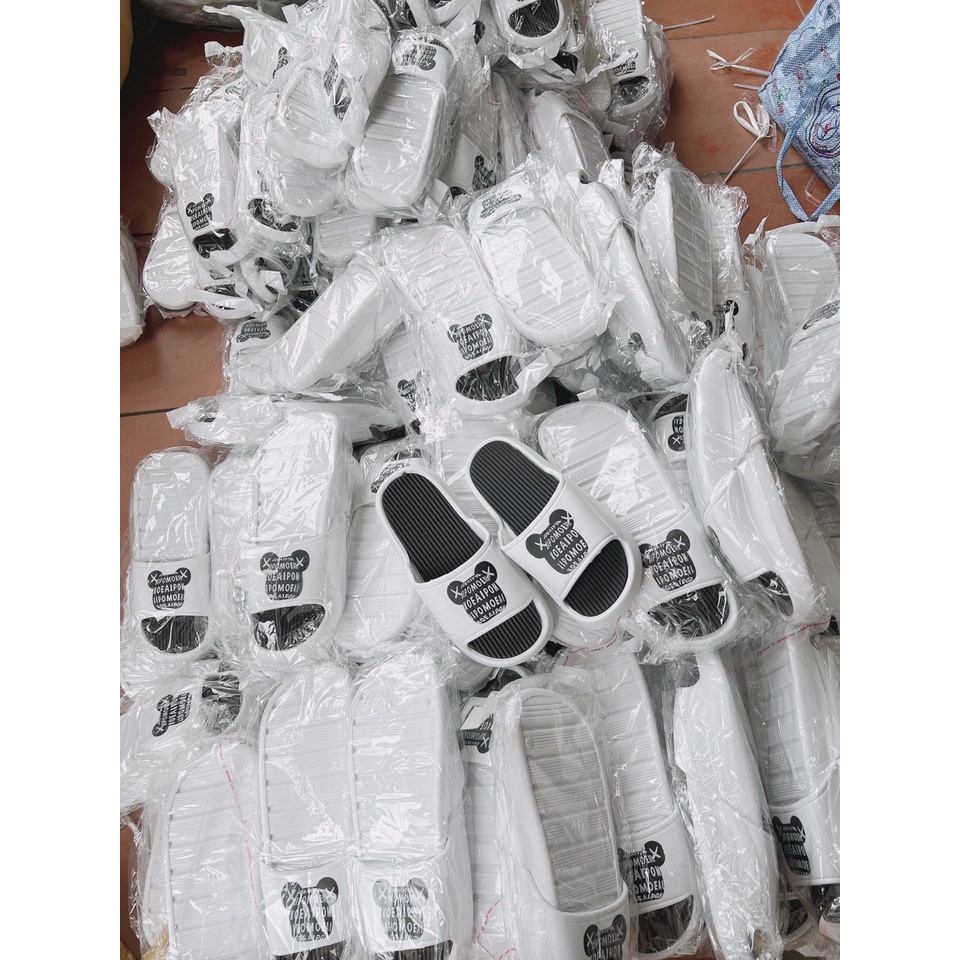 Dép Lê Bành Mì Gấu Chuột Đế Cao 3cm Trắng Đế Đen Nam Nữ Unisex Uzzlang