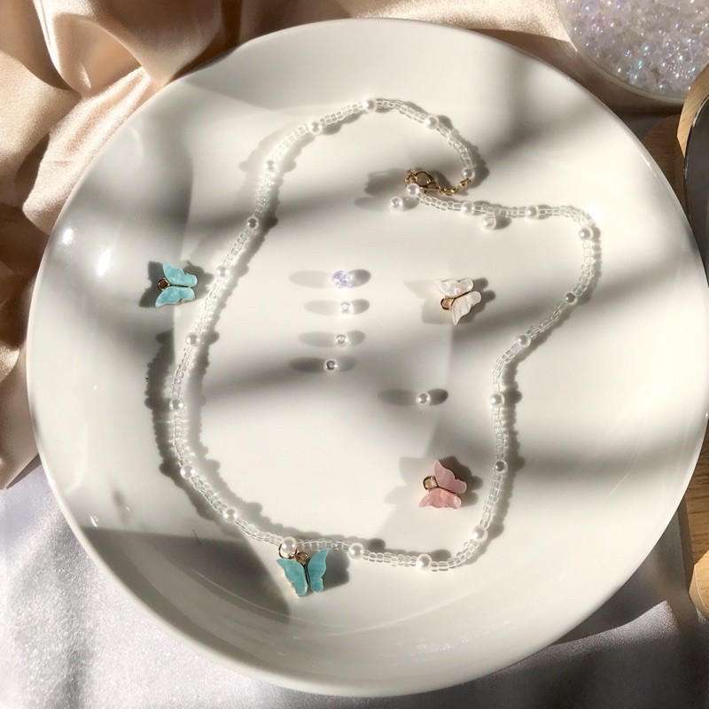 Dây chuyền hạt cườm mặt Butterfly 🦋 3 màu sang trọng đơn giản phong cách Hàn Quốc
