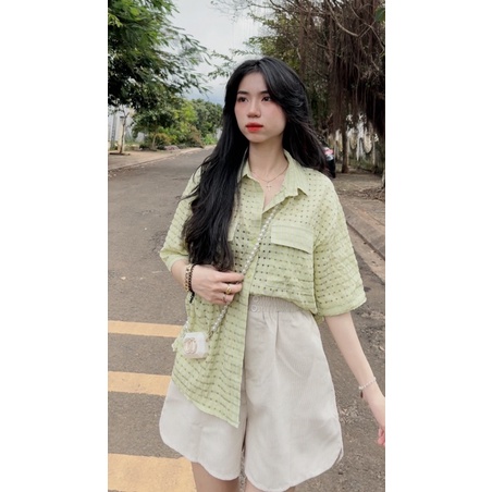 SET ÁO SƠMI+SHORT NHUNG