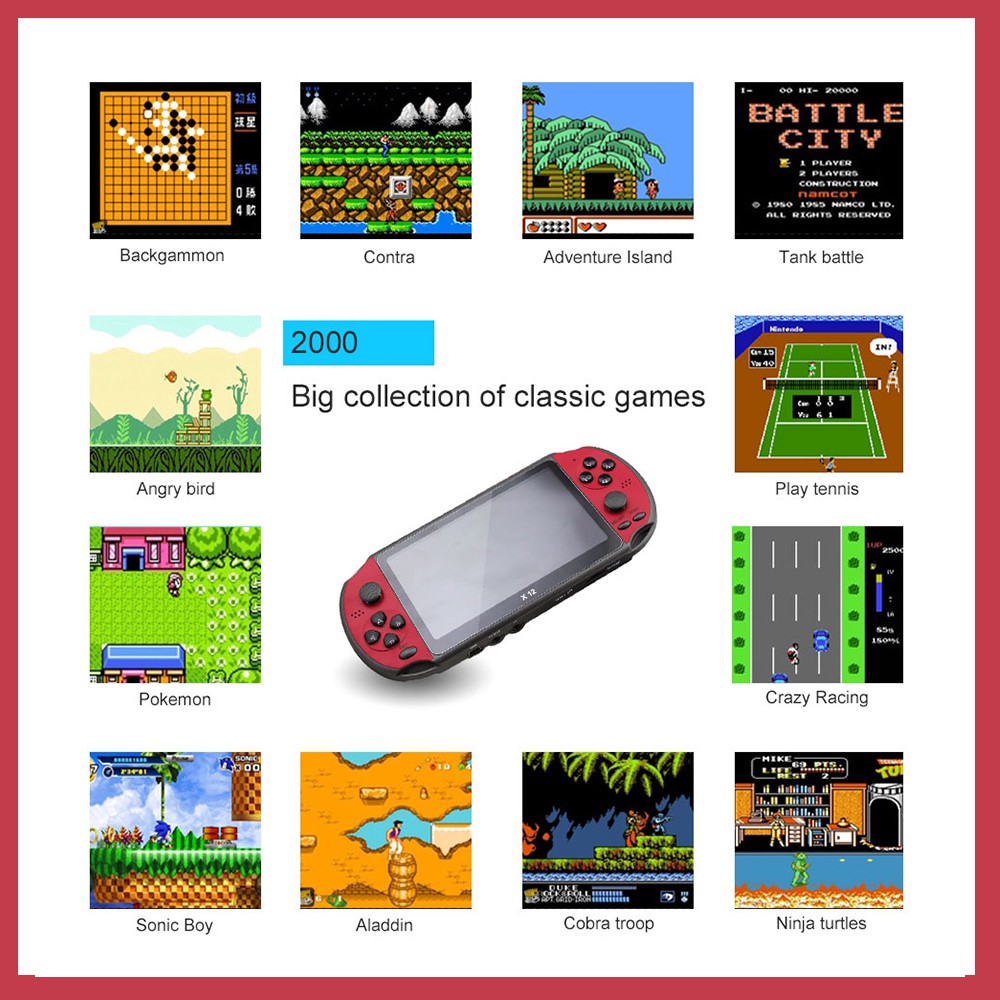 Máy chơi game cầm tay X12 PSP tích hợp hơn 2000 trò chơi màn hình 5.1" 8gb hỗ trợ máy ảnh/ video/ sách điện tử NES GBA