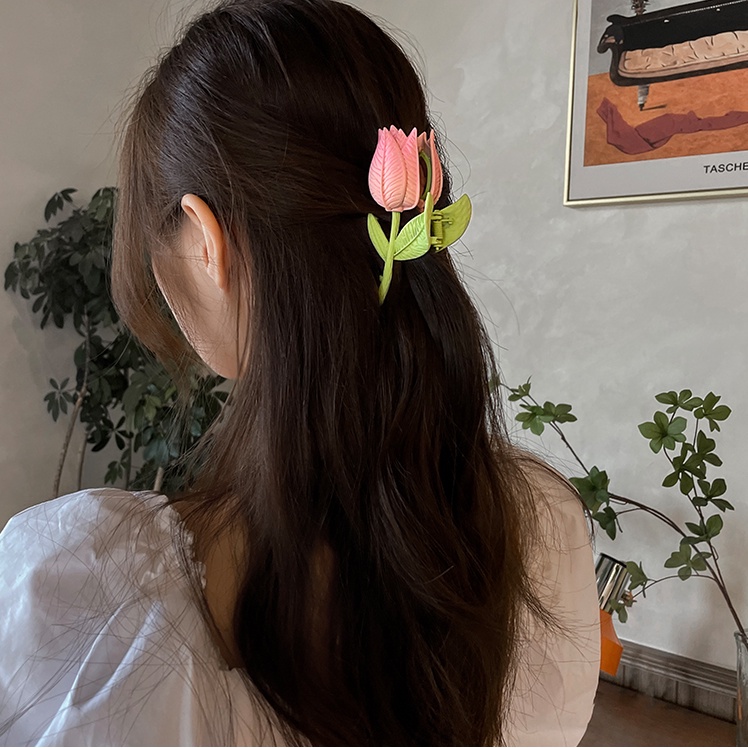 Kẹp tóc càng cua hình hoa Tulip dễ thương phong cách Hàn Quốc