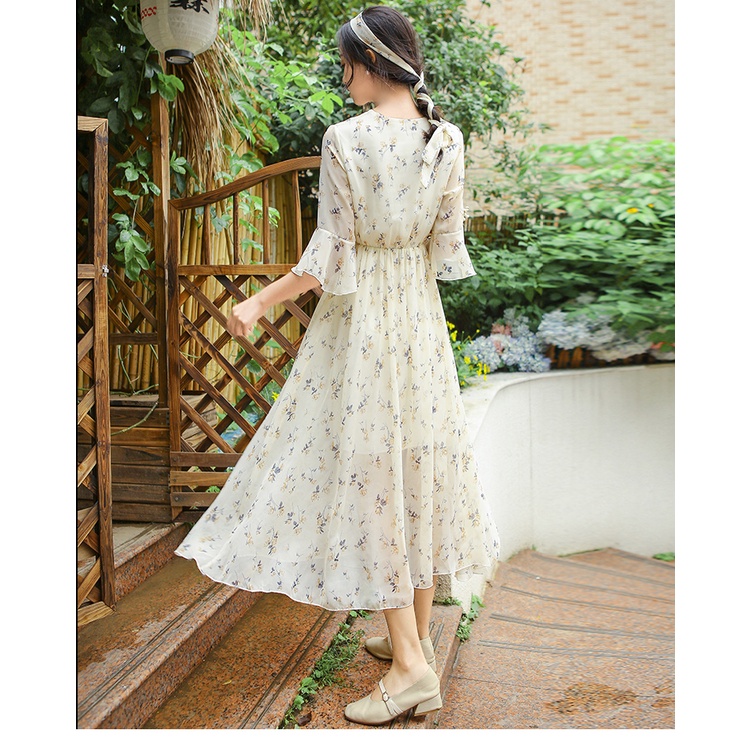 đầm trắng váy bầu mùa hè váy tiểu thư sang chảnh váy voan hoa nhí đầm hoa nhí vintage váy cổ v đầm dài đầm bigsize nữ váy nữ xinh váy đi chơi đầm đi tiệc đầm nữ
