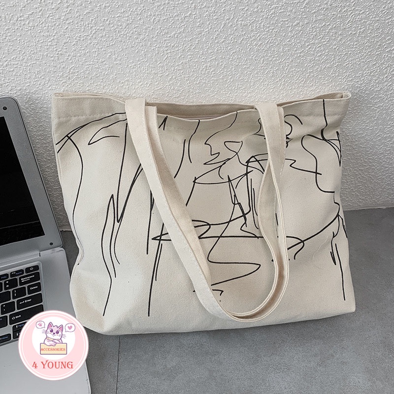 Túi tote thời trang phong cách Ulzzang vải canvas đựng vừa A4 đẹp giá rẻ T1004