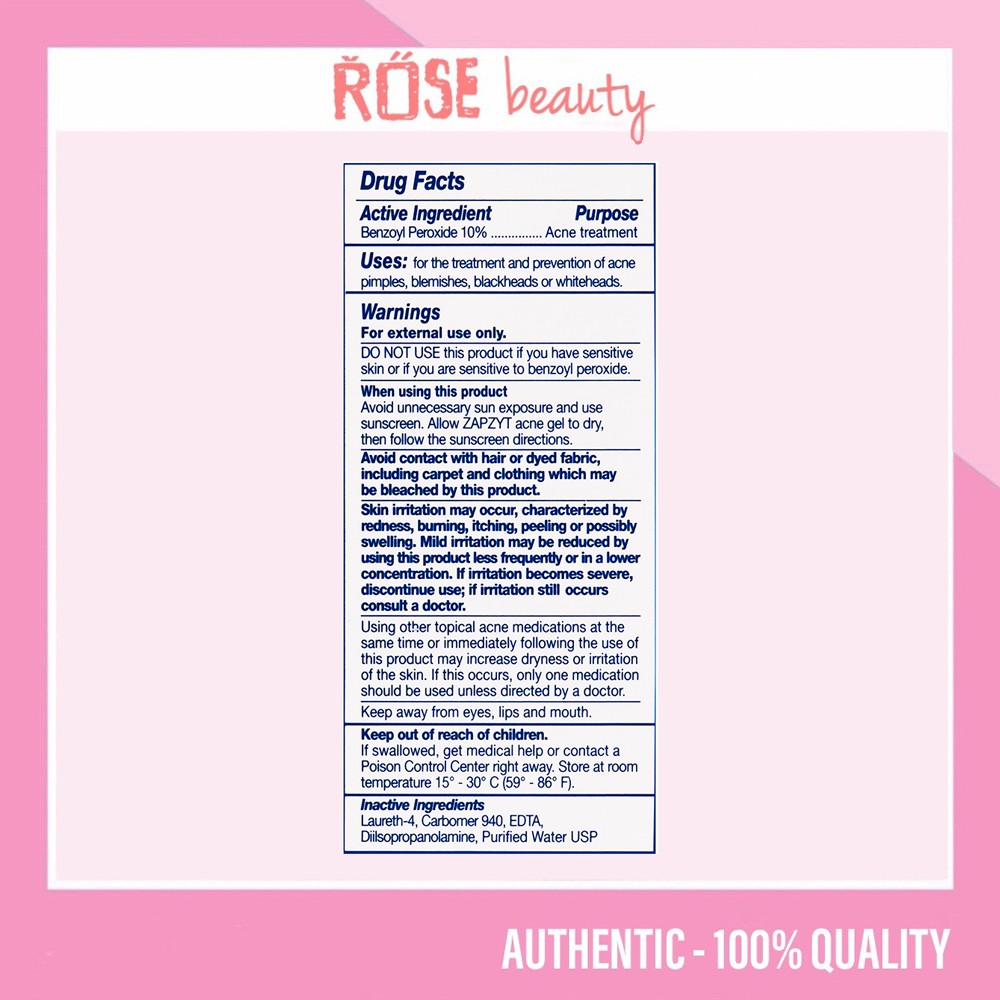 [Mã 2611TIEUDUNG100K giảm 8% đơn 500K] Kem dưỡng da ngừa mụn Zapzyt chứa 10% Benzoyl Peroxide 30ml - Rosebeauty | BigBuy360 - bigbuy360.vn