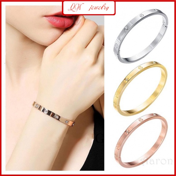 Vòng đeo tay bằng thép titan mạ vàng hồng 18K thời trang cho nữ