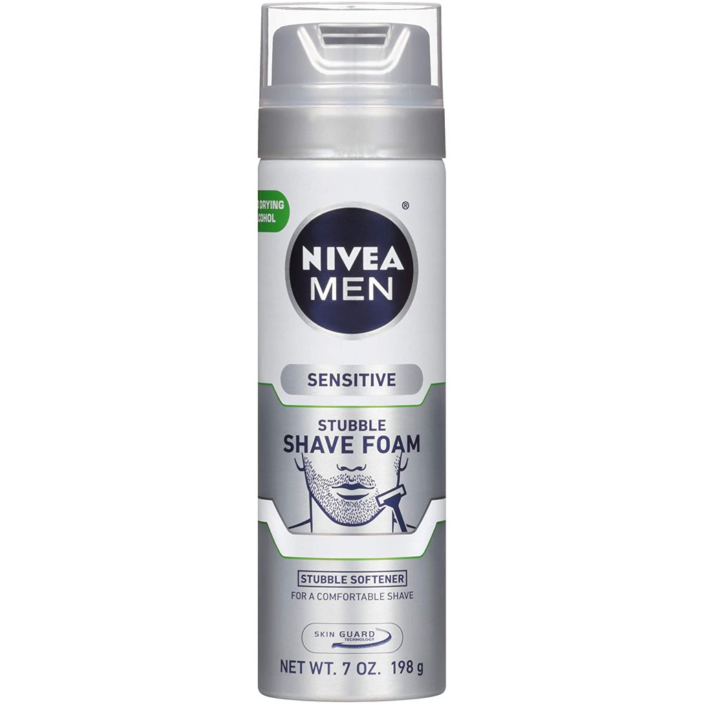 Bọt cạo làm mềm râu cho da nhạy cảm Nivea Men Sensitive Skin &amp; Stubble Shave Foam 198g (Mỹ)