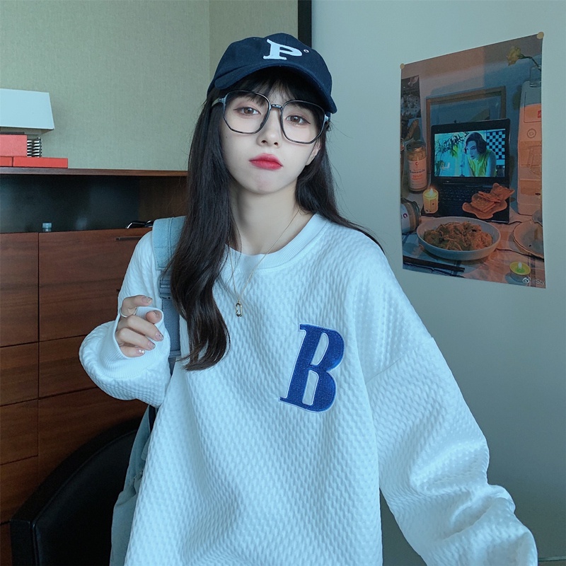 【ZHELIHANGFEI】Áo Thun Sweater Tay Dài Thêu Họa Tiết Xinh Xắn