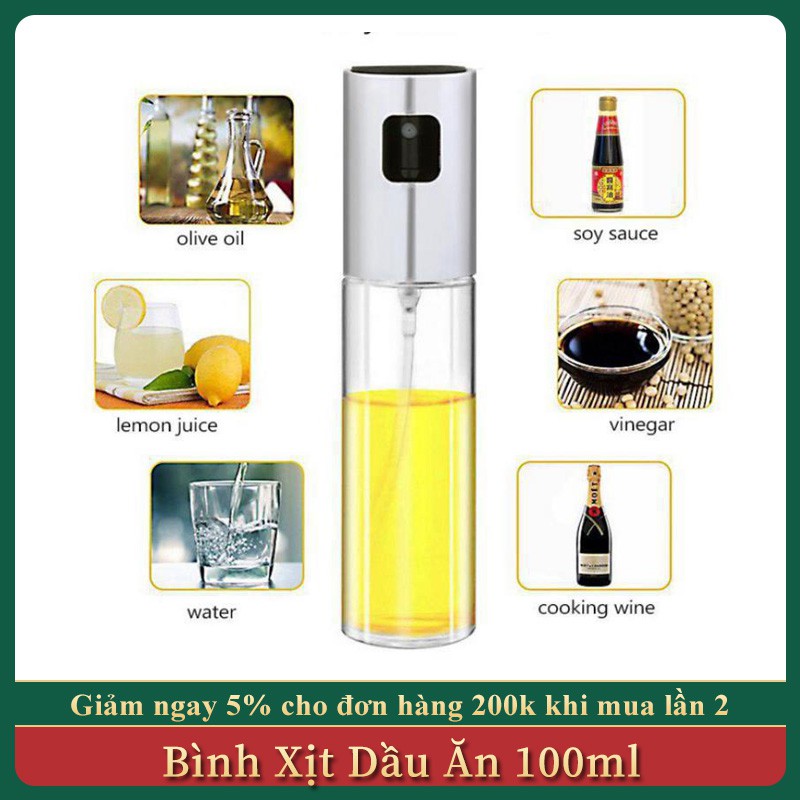 Bình Xịt Dầu Ăn, Bình Thủy Tinh Xịt Dầu Ăn, Chai Xịt Dầu, Giấm, Rượu Vang, Gia Vị Dung Tích 100ml