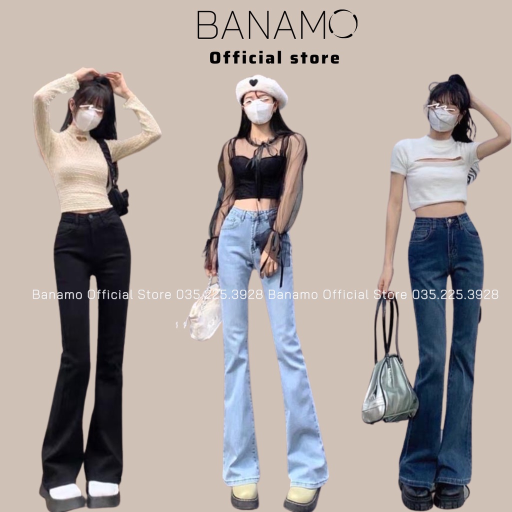 Quần jean ống loe 3 màu sang chảnh siêu hack dáng thời trang Banamo Fashion 463