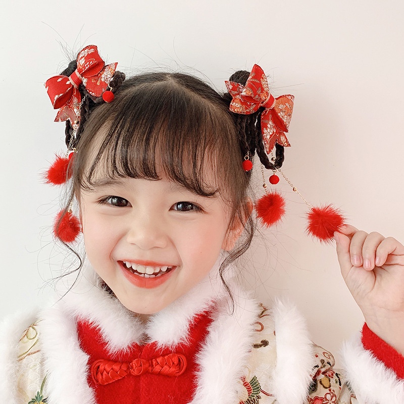 Kẹp Tóc Nơ Tua Rua Xinh Xắn Mừng Năm Mới Cho Bé Gái
