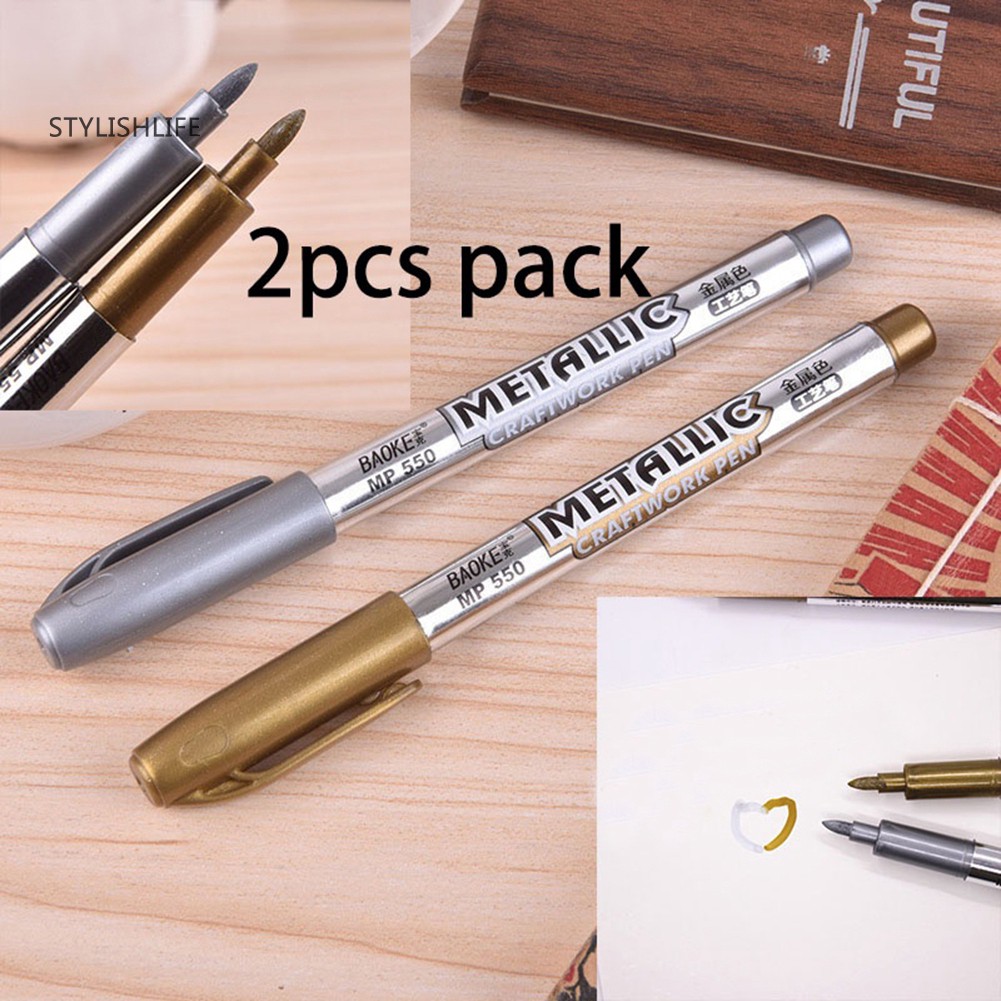 ☜Set 2 Bút Đánh Dấu DIY 1.5mm Màu Vàng / Bạc Chống Nước