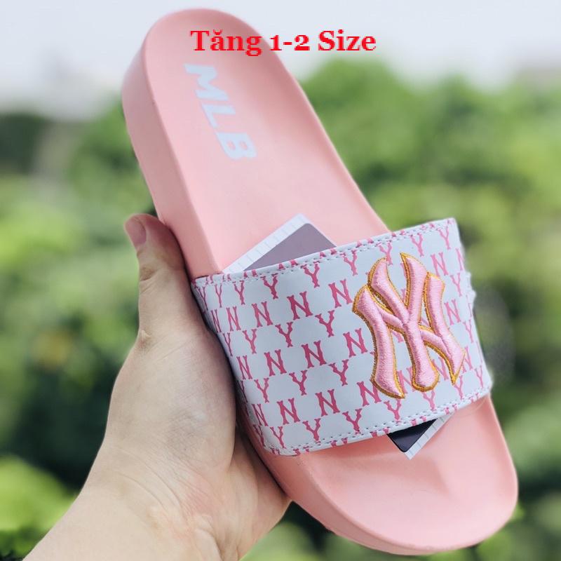 Dép unisex 𝐌𝐋𝐁 𝗡𝗬 ❤️FREESHIP + Hộp❤️ dép mlb ny bóng chày quai ngang thể thao nam nữ Thêu nỗi NY-NY GV-hồng quai trắng