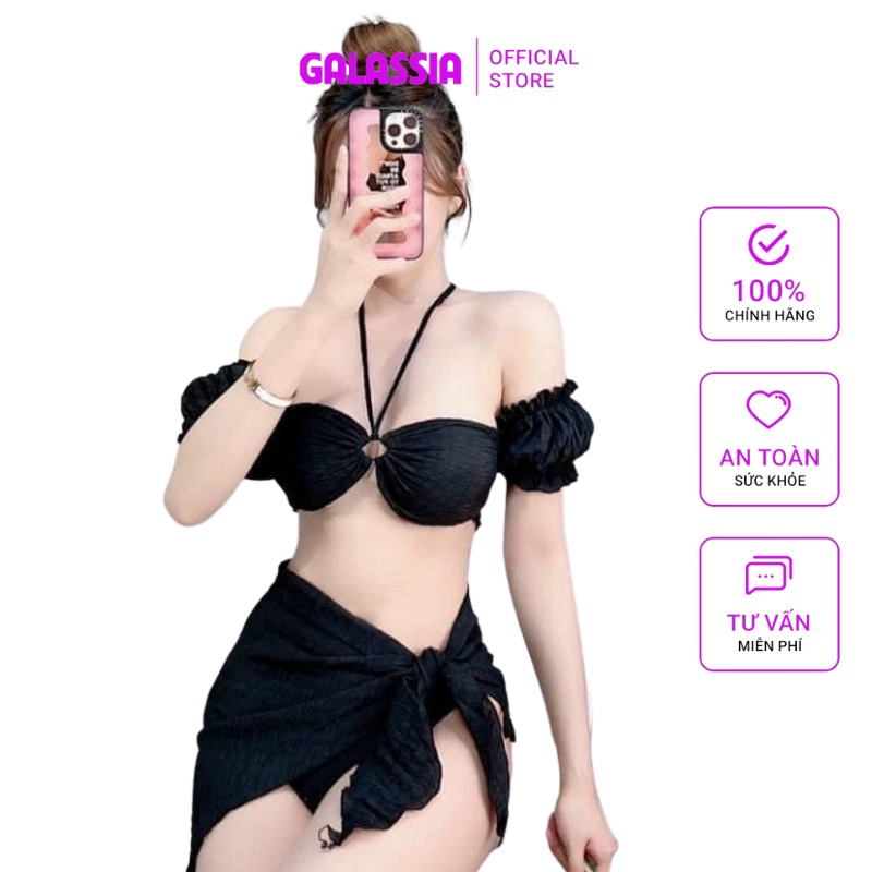Bikini set đồ bơi 3 mảnh phối khoen thun nhún vải xốp sexy sang chãnh đi du lịch Galassia