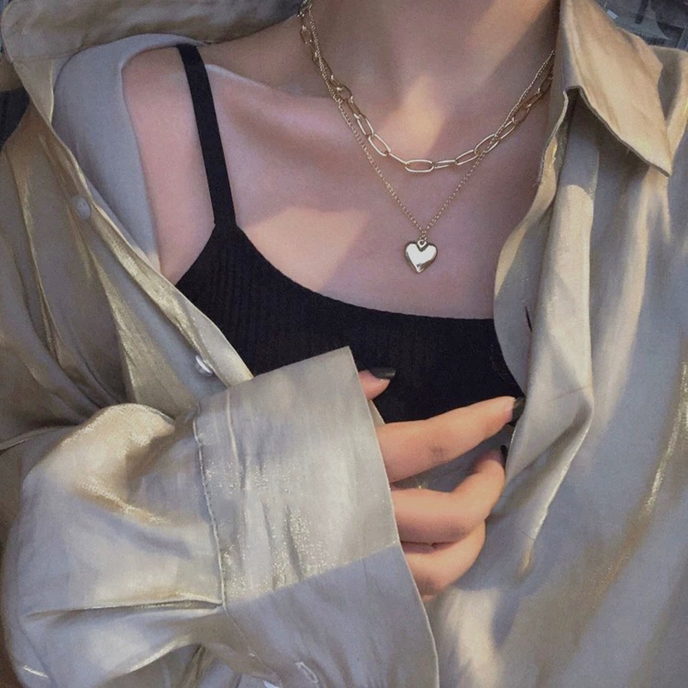 Dây chuyền hai lớp mặt hình trái tim cá tính sành điệu cho nữ