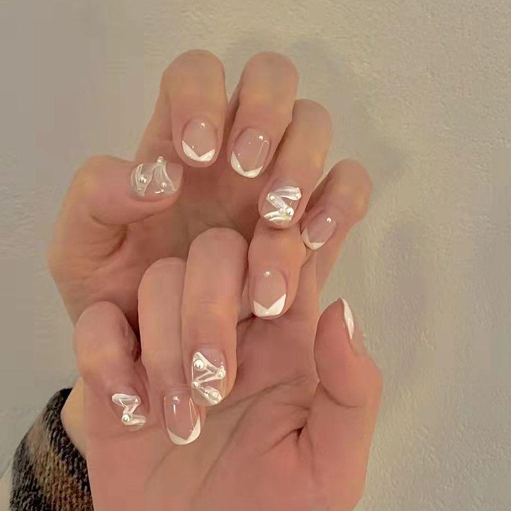 Bộ 1 24 Móng Tay Giả Ngắn / Tròn / Vuông Dạng Nhấn Tiện Dụng