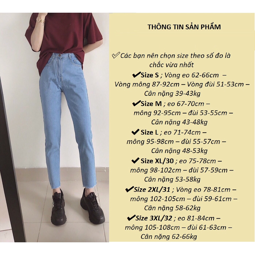 Quần baggy jeans trơn cắt gấu có Size S đến 3XL - JBG03
