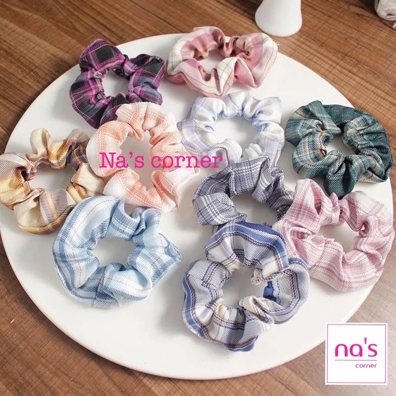 Thun cột tóc vải chun buộc màu caro năng động