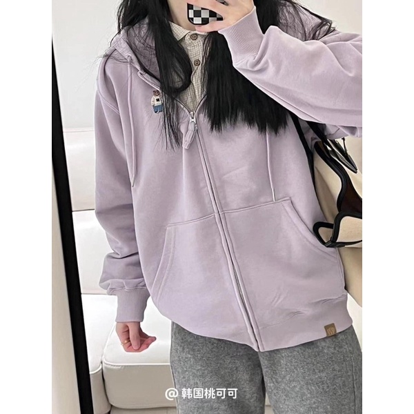 Áo khoác nỉ hoodie 4 màu thêu gấu WHOAU
