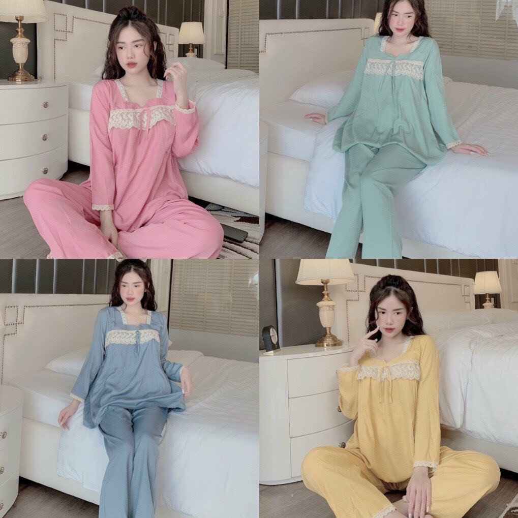 Bộ đồ bầu và sau sinh dài tay chất ĐŨI LỤA CÓ khóa ti tiện lợi cho bé ti BD941