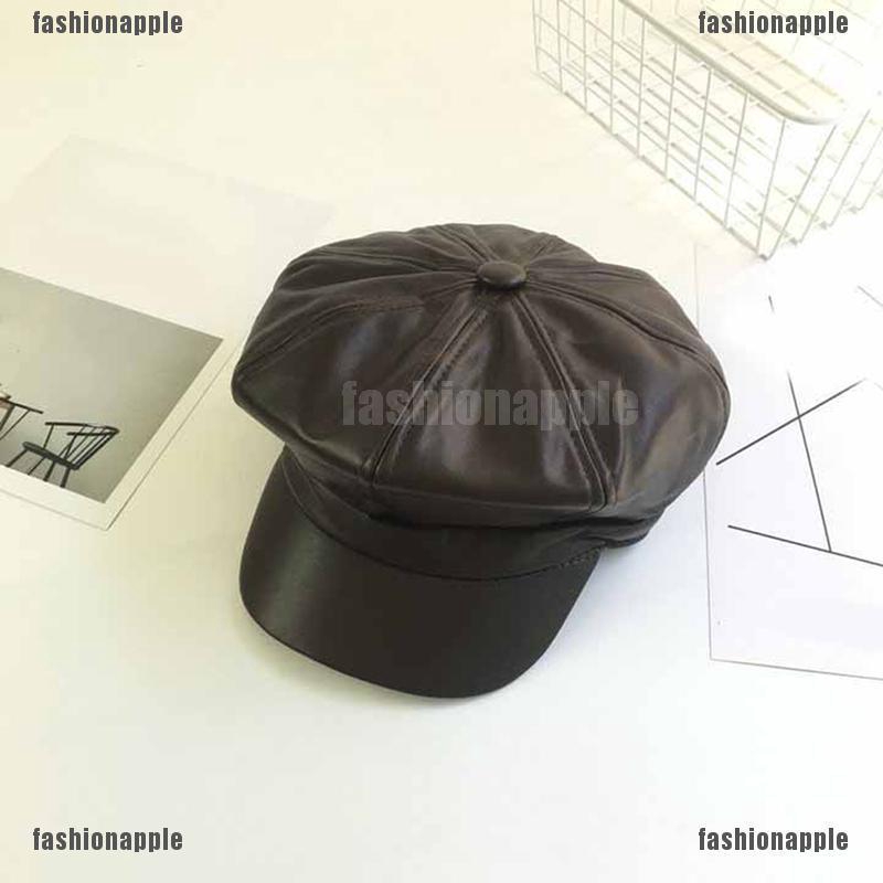 Mũ lưỡi trai màu trơn bằng da PU phong cách Vintage thời trang cho nữ