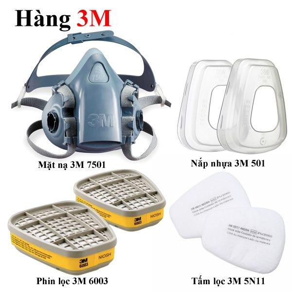 Bộ Mặt Nạ Phòng Độc 3M 7501 Kèm Phin Lọc 3M6003 -Mặt nạ Phun Thuốc Sâu Phun Sơn,Chống Bụi Chống Khói Độc Chống Hóa Chất