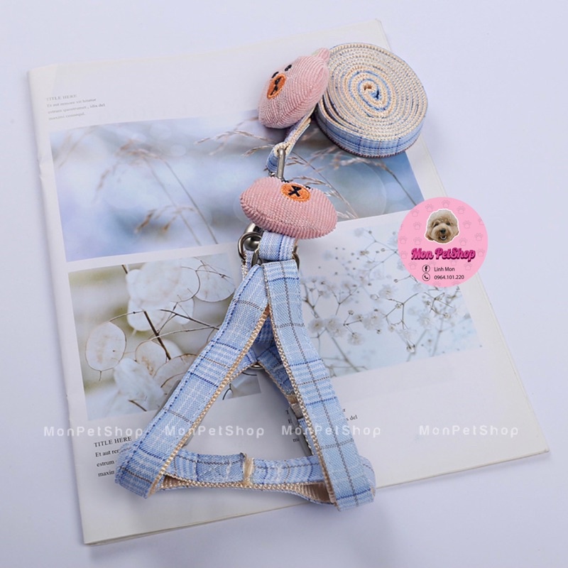 [Có sẵn] Xích dắt kèm yếm ngực hình gấu, ngôi sao cute