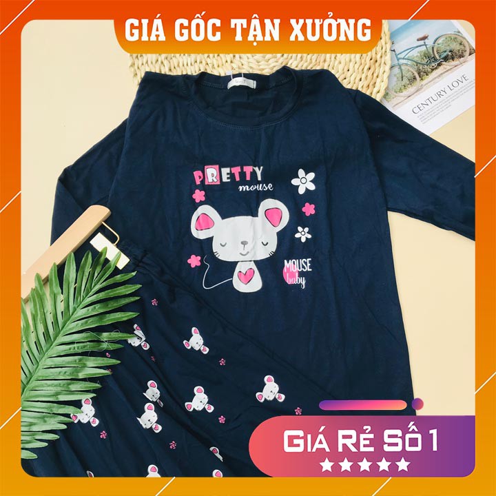 đồ bộ nữ mặc nhà dài tay chất liệu cotton in hình chú chuột nhẹ nhàng thanh lịch mặc thu đông dành cho nữ đủ size