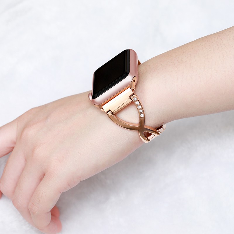 Dây đeo inox đính đá thời trang cho đồng hồ thông minh Apple Watch 1/ 2/ 3/ 4/ 5/ 6/ Se 38/ 40/ 42/ 44mm