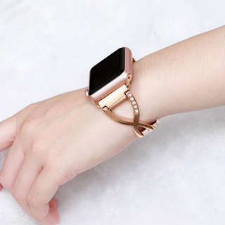 Dây đeo inox đính đá thời trang cho đồng hồ thông minh Apple Watch 1/ 2/ 3/ 4/ 5/ 6/ Se 38/ 40/ 42/ 44mm