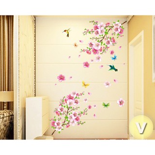Decal dán tường Hoa đào chim én