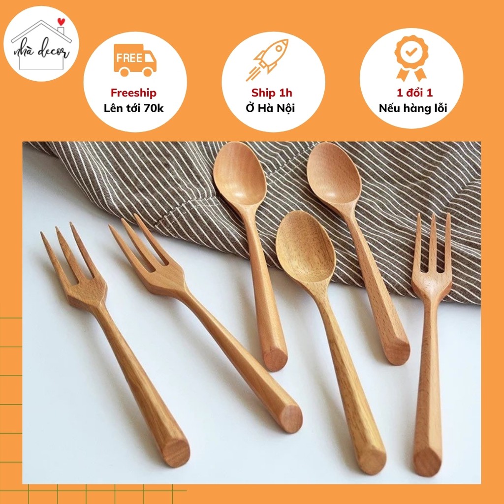 Thìa dĩa ăn cơm ăn mỳ bằng gỗ sồi tự nhiên 100% phong cách Nhật Bản