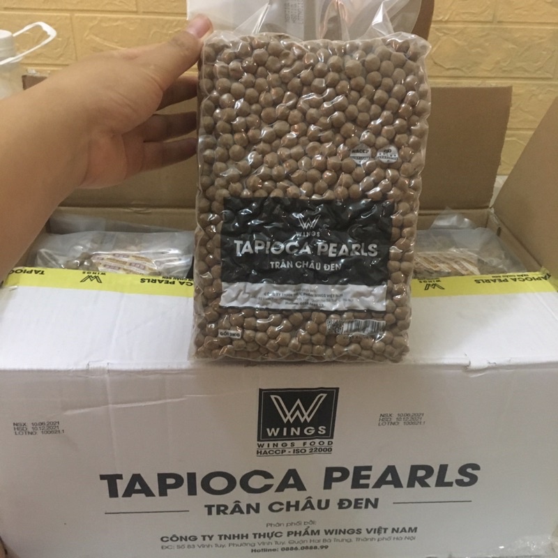 Trân Châu Wings 3kg - Trân Châu Đường Đen Wings Việt Nam Gói 3Kg. Sỉ Nguyên Thùng Có Bán Chiết Lẻ 1Kg