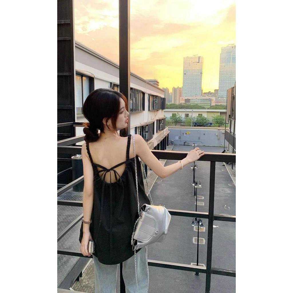 66923 mùa hè phong cách mới phong cách hàn quốc dây buộc ren-up không tay áo sơ mi