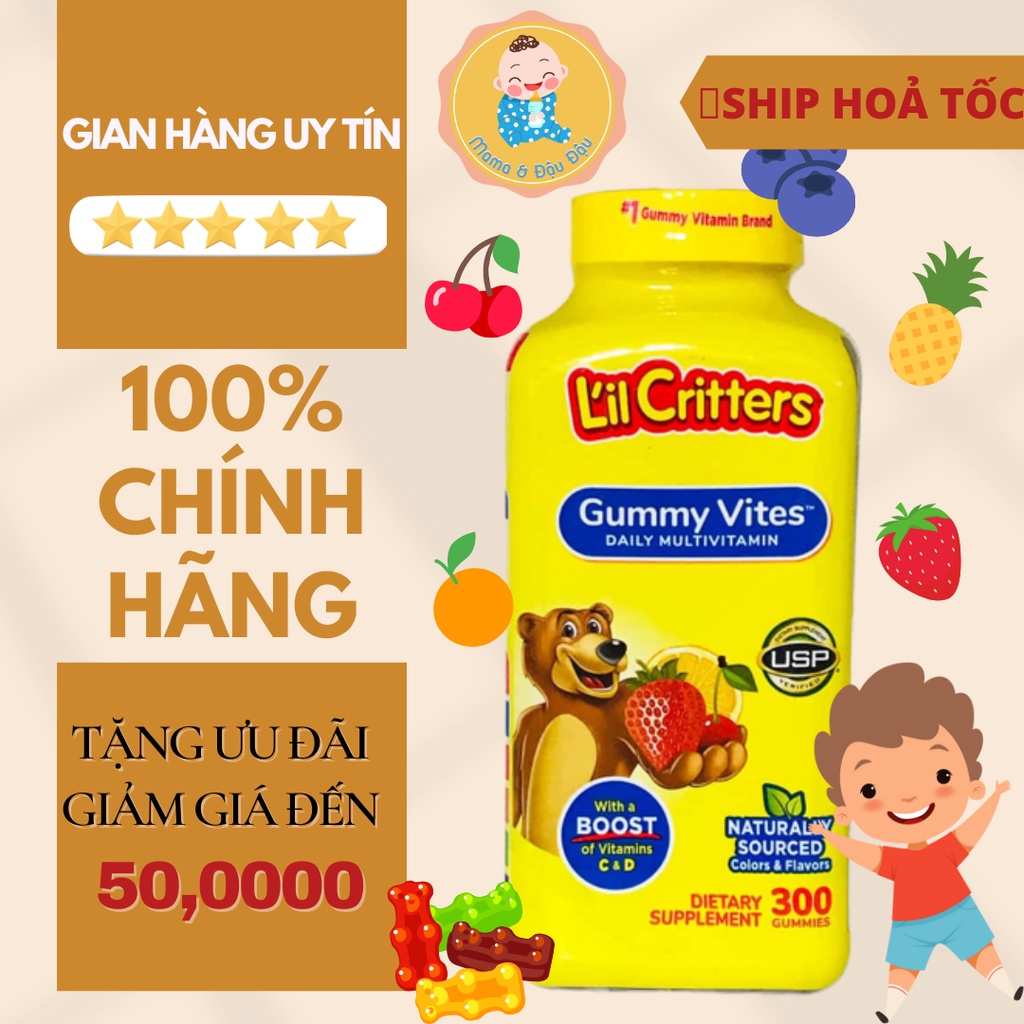 KẸO DẺO GẤU L'IL CRITTERS GUMMY VITES GIÀU VITAMIN & KHOÁNG CHẤT CHO TRẺ VỊ TRÁI CÂY THƠM NGON