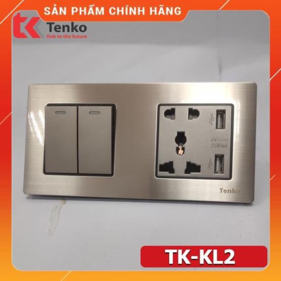 Công Tắc – Ổ Cắm Đa Năng 2 Modules Mặt Kim Loại Màu Ghi Tenko TK-KL2
