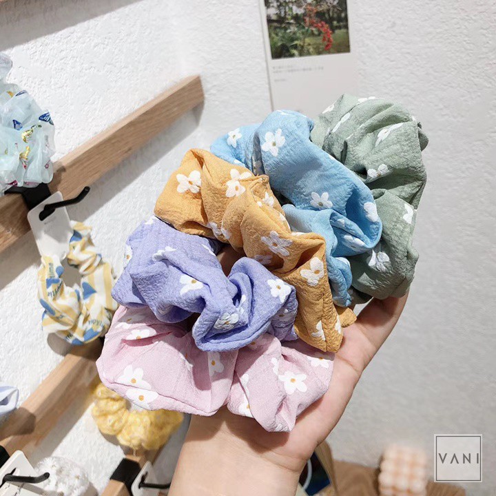 Cột Tóc Scrunchies Vải Linen Họa Tiết Hoa 5 Cánh Thời Trang - Vani Store