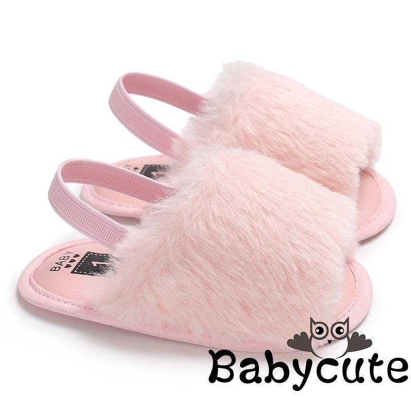 Giày xăng đan vải phối lông đế mềm mại thời trang mùa hè cho bé