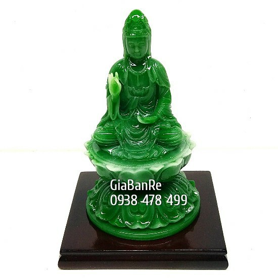 Tượng Quan Âm Bồ Tát Ngồi Tòa Sen - Cao 11cm - Xanh Ngọc - 6456