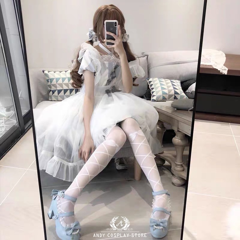 [CÓ SẴN] Quần tất lolita giả dây đan bale trắng