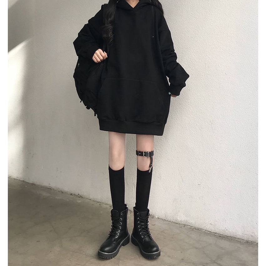 Đại Học Trùm Đầu T 171579Áo Hoodie Tay Dài Dáng Rộng Phối Khóa Kéo Phong Cách Thời Trang Harajuku