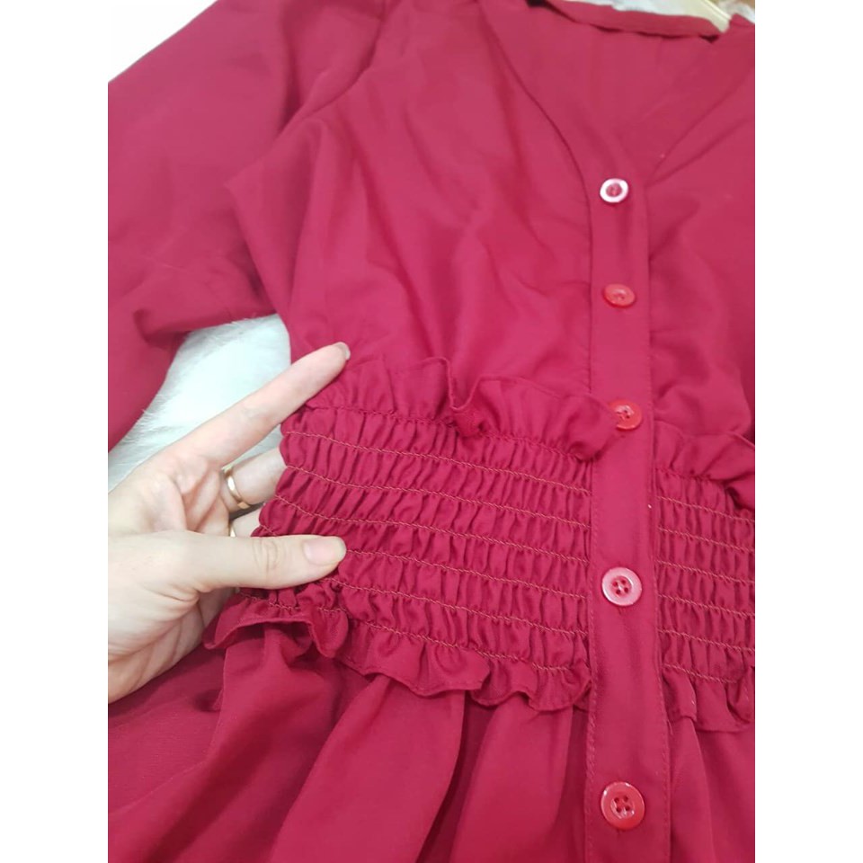 Đầm xòe cổ V nhúng dự tiệc tòng sang chảnh phối nút so iu-yểu điệu thục nữ là em đây chứ aiiiiiii