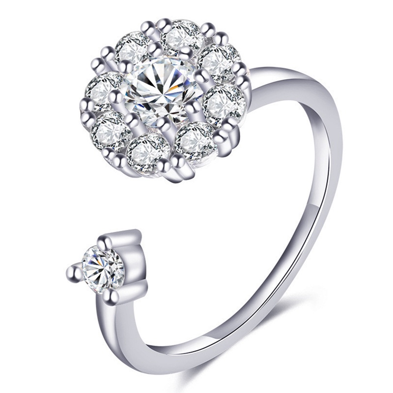 Nhẫn bạc họa tiết hoa và ong đính đá zircon có thể xoay điều chỉnh hỗ trợ giảm căng thẳng lo âu thời trang cho nữ