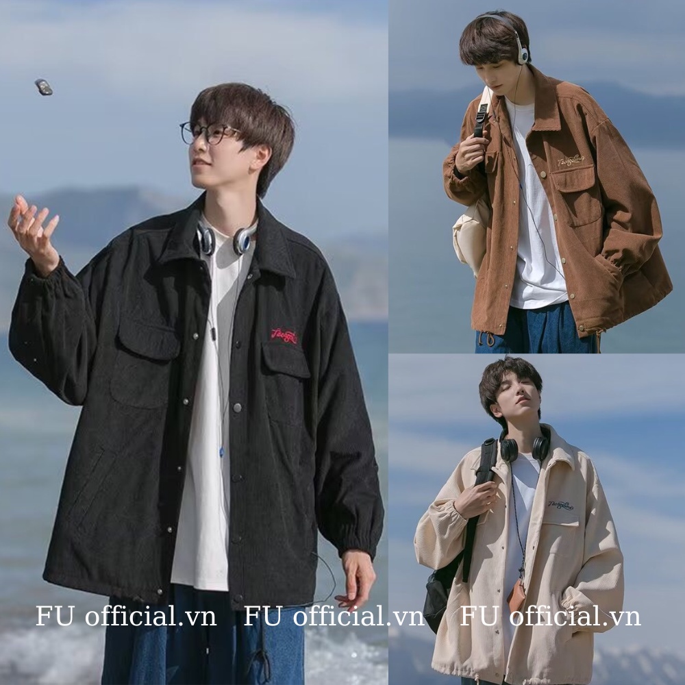 Áo khoác nhung tăm jacket dáng sơ mi cổ bẻ UNISEX cho cả nam và nữ
