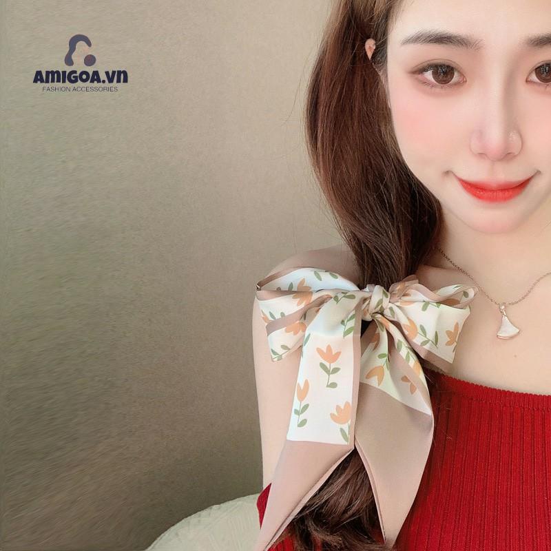 ✨✨Khăn Quàng Cổ Buộc Tóc Dài Bằng Lụa Màu Trà Sữa Màu Sắc Tươi Sáng